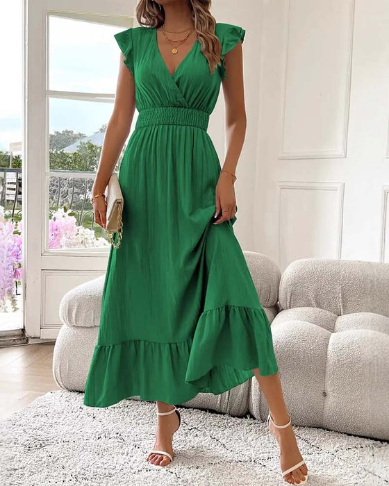 Jurk V-Hals Effen Kleur Taillering