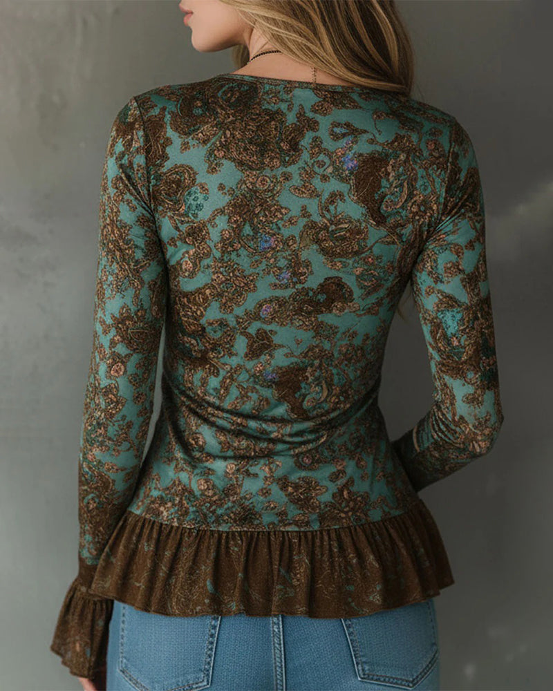 Blouse Gegarandeerd Ruffle V-Hals Lange Mouwen