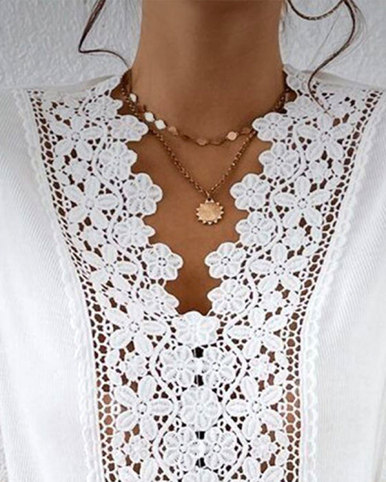 Blouse Kant V Hals Gecombineerd Uitgesneden