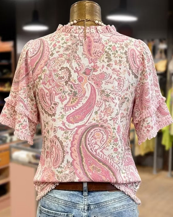 Blouse Casual Gerimpeld V-Hals