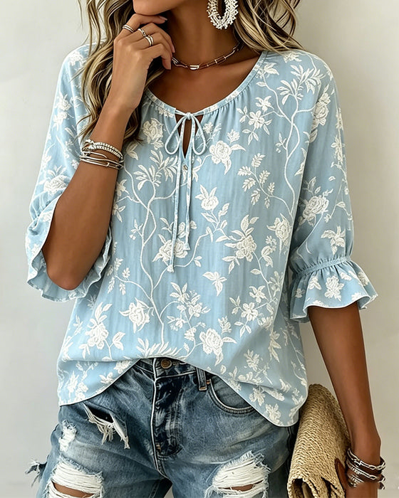 Blouse Strik Ruffle Print