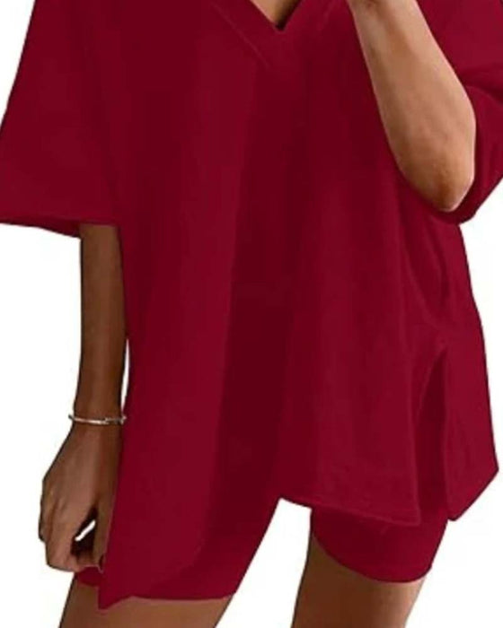 Tweedelig Set Effen V-Hals Sportkleding