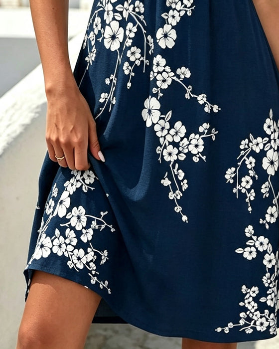 Jurk V-Hals Bloemen Mouwloos