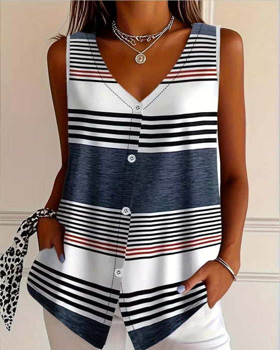 Tanktop Gestreept Mouwloos V-Hals