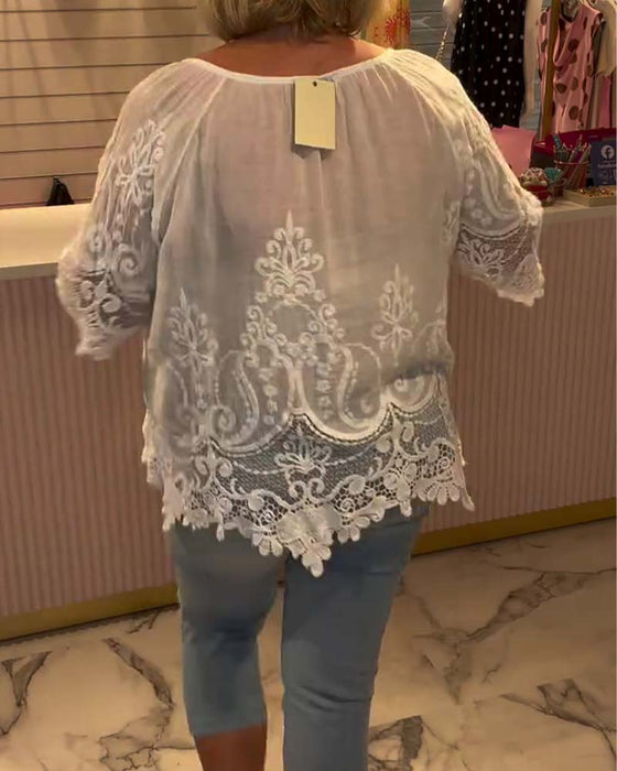 Blouse Vetersluiting Doorzichtig Kant Patchwork