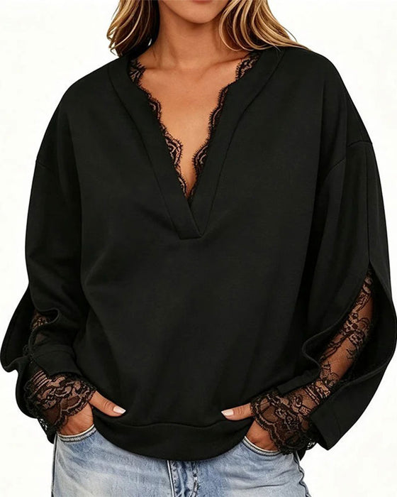 Sweatshirt V-Hals Split Kant Patchwork