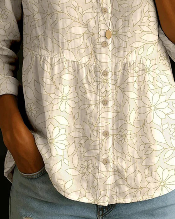 Bedrukte Blouse Met V-Hals En Knoopsluiting