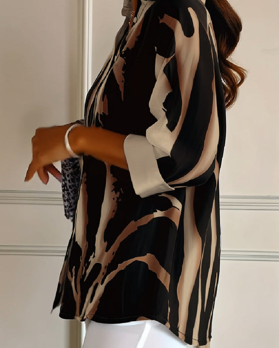 Bloes Staande Kraag Onregelmatig Bedrukt