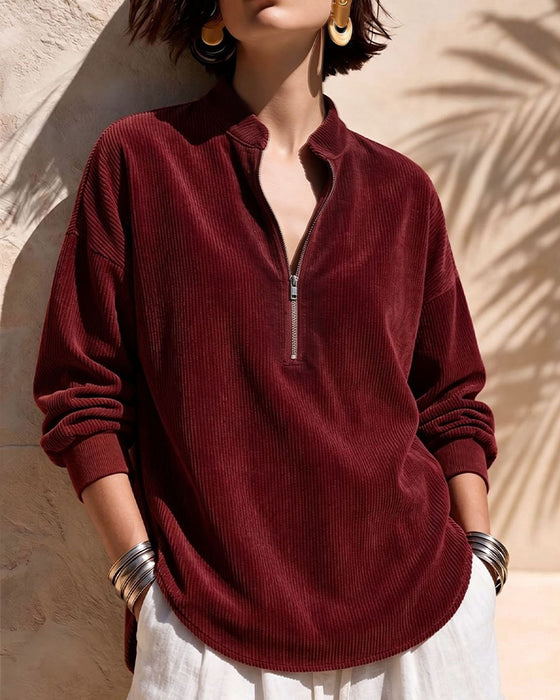 Blouse Rits Staande Kraag Ribfluweel