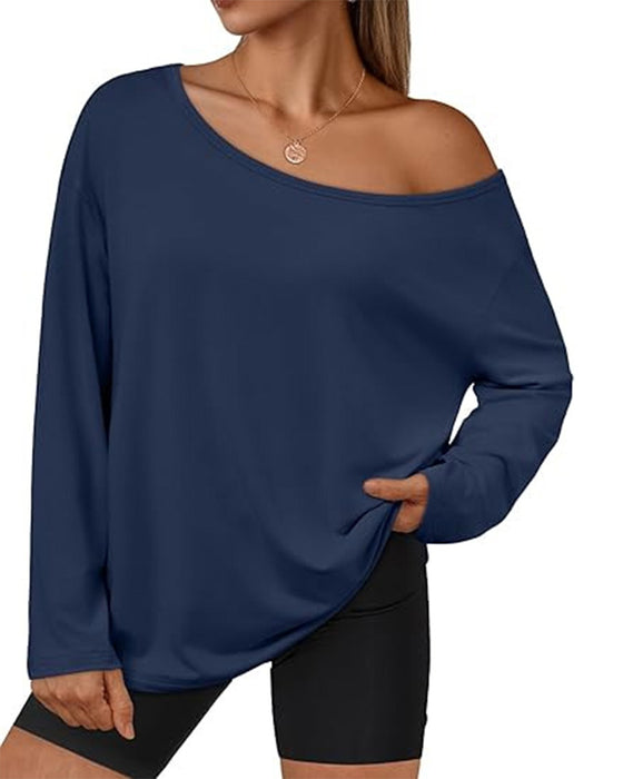 T-Shirt Een-Schouder Effen Lange Mouw