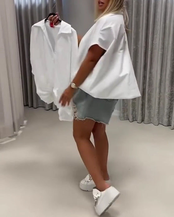 Blouse Knoopsgat Loose Fit Vleermuismouw
