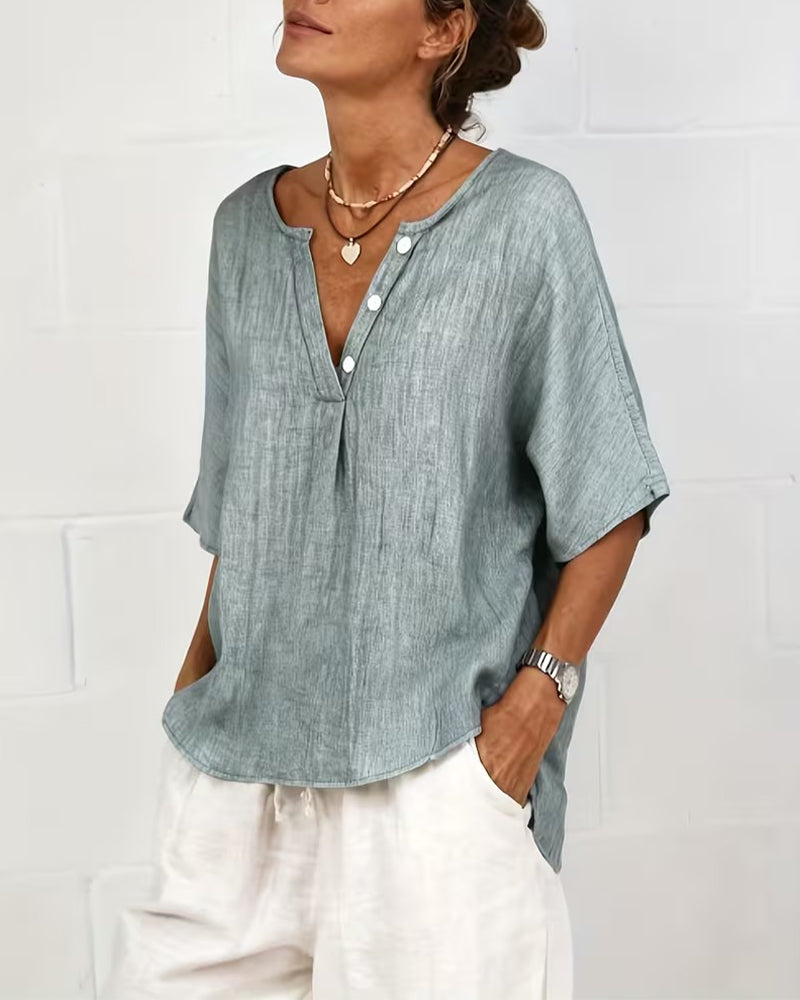 Top Loszittend Effen Korte Mouw