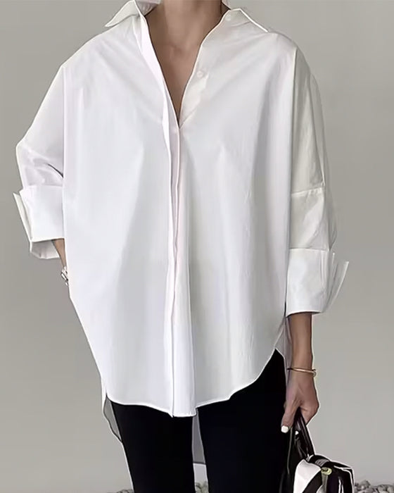 Shirt Stijlvol Effen Kleur Langmouw