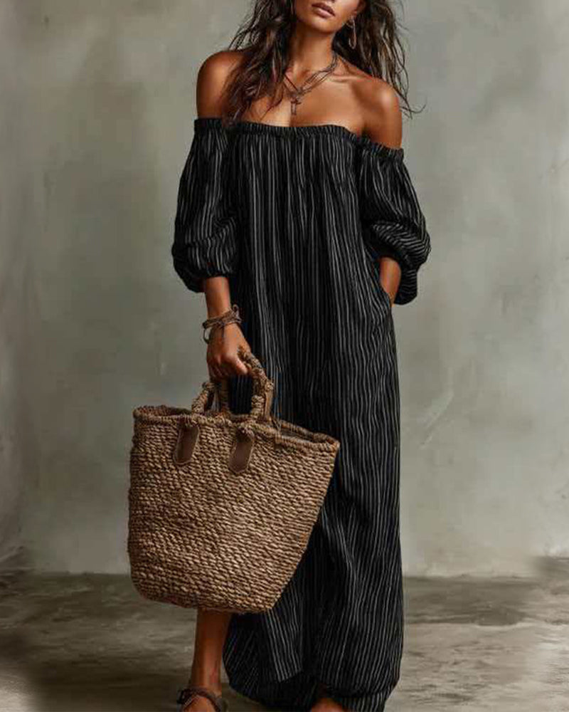 Jurk Los Off-Shoulder Gestreept
