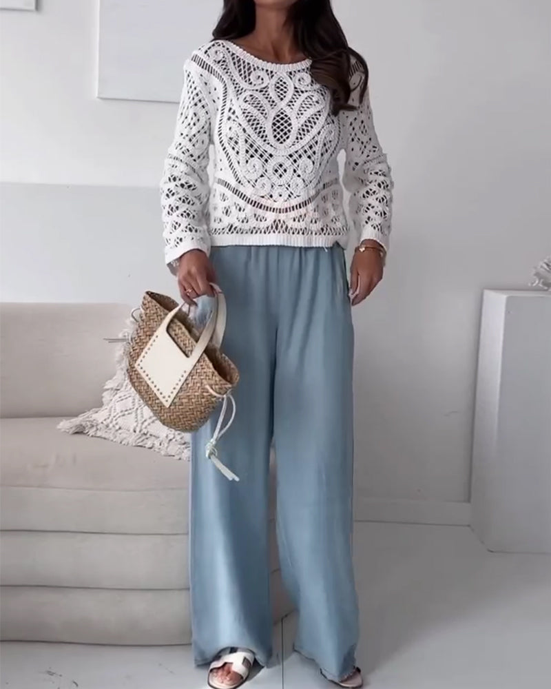 Broek Van Gewassen Denim Met Wijde Pijpen