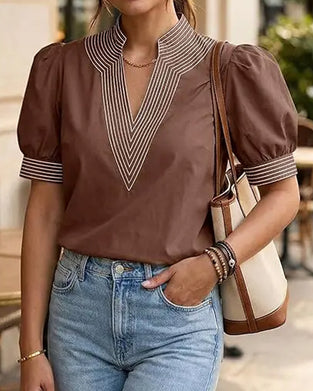 Blouse V-Hals Ballon Mouw Gestreept