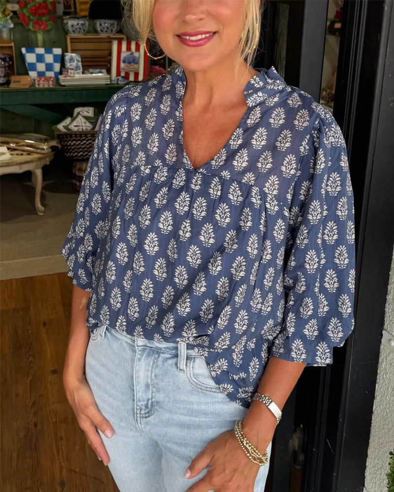 Blouse Driekwart Mouw Bedrukt Casual