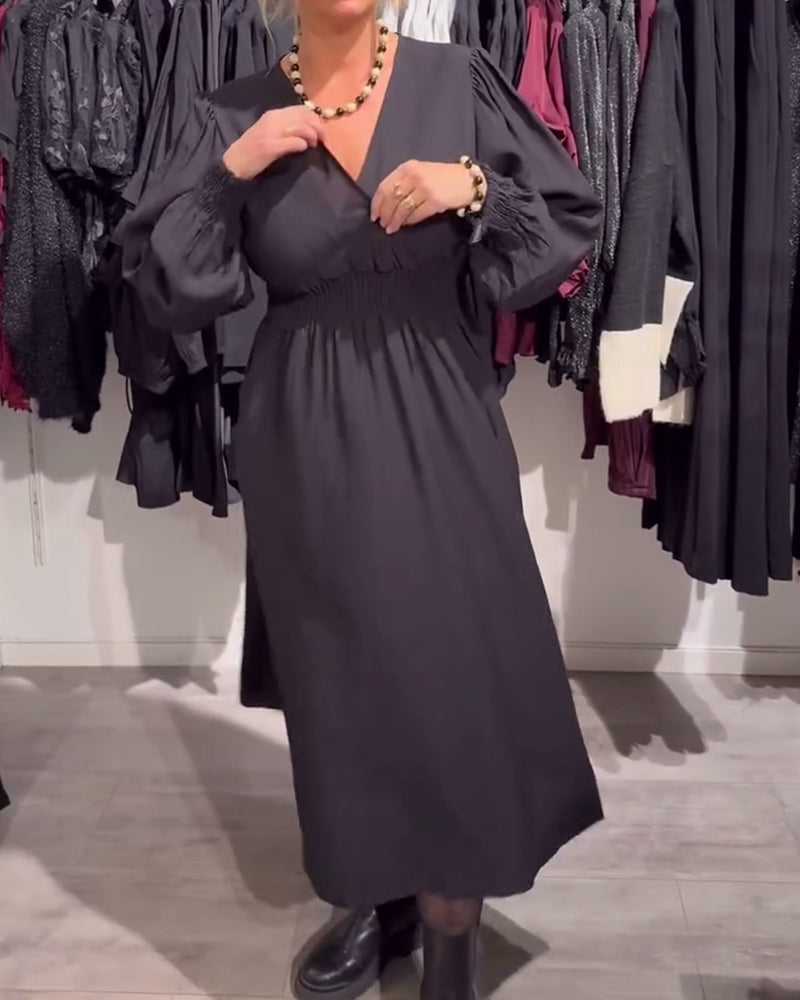 Jurk Met Pofmouwen En Taille-Omlijstend Design