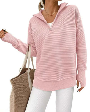 Gestreepte Lange Mouwen Sweater Met Kraag En Rits