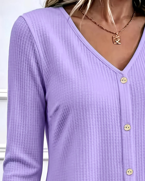 T-Shirt Lange Mouw Wafel Patchwork