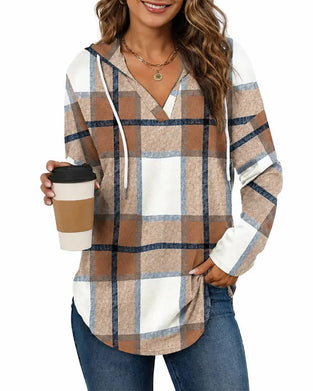 Blouse Geruit Met Capuchon Trekkoord