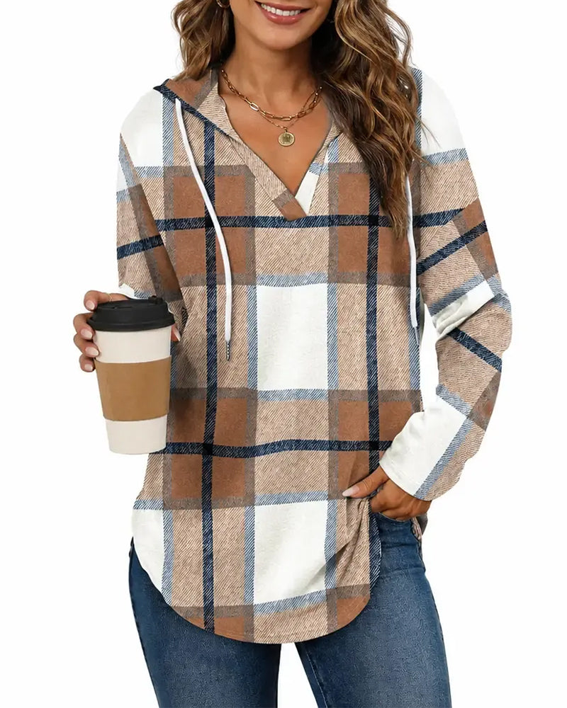 Blouse Geruit Met Capuchon Trekkoord