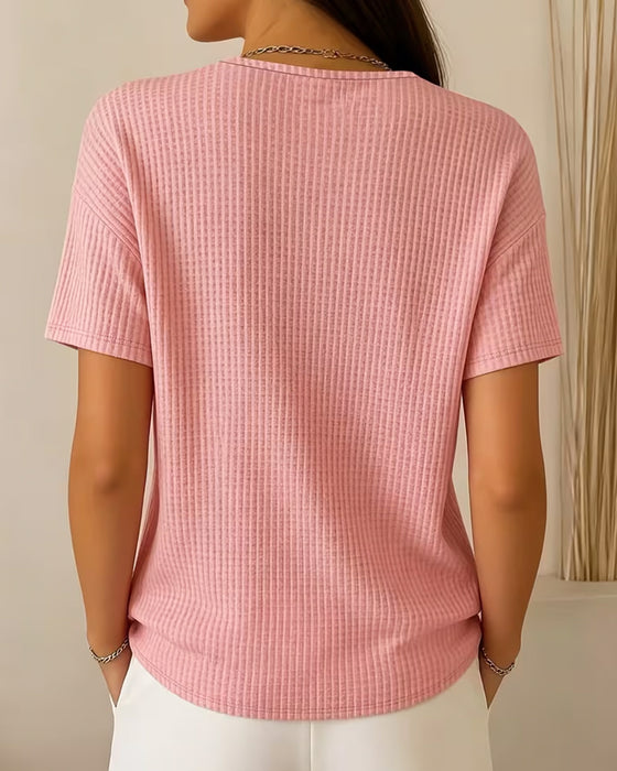T-Shirt V-Hals Effen Kleur Veelzijdig Korte Mouwen