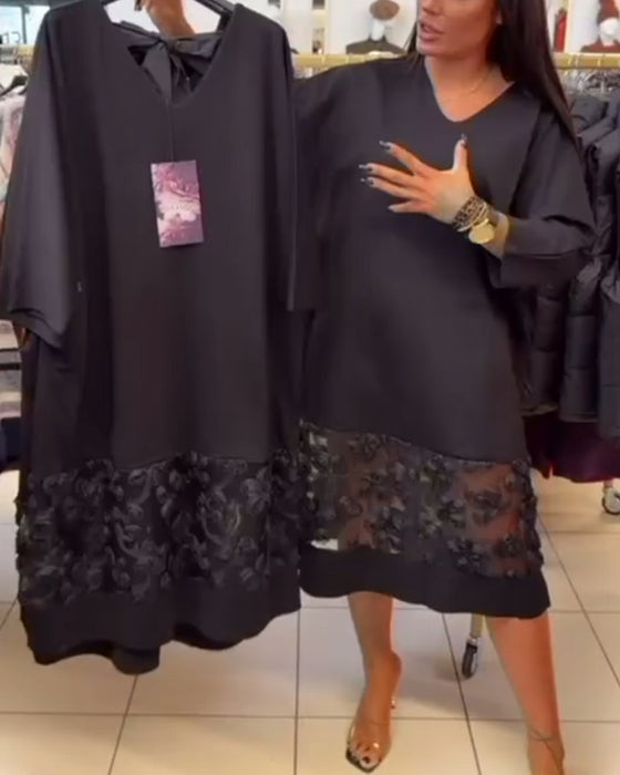 Stijlvolle Jurk Met Strik Op De Rug En V-Hals