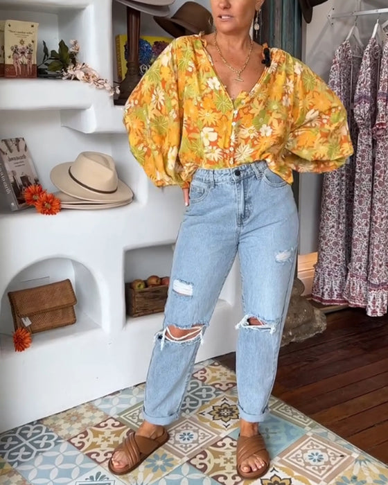 Blouse met bloemenprint en V-hals