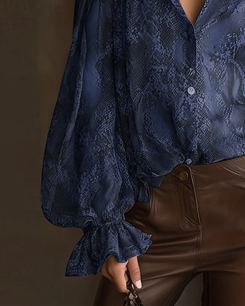 Blouse Modieus Flounce Mouw Gedrukt