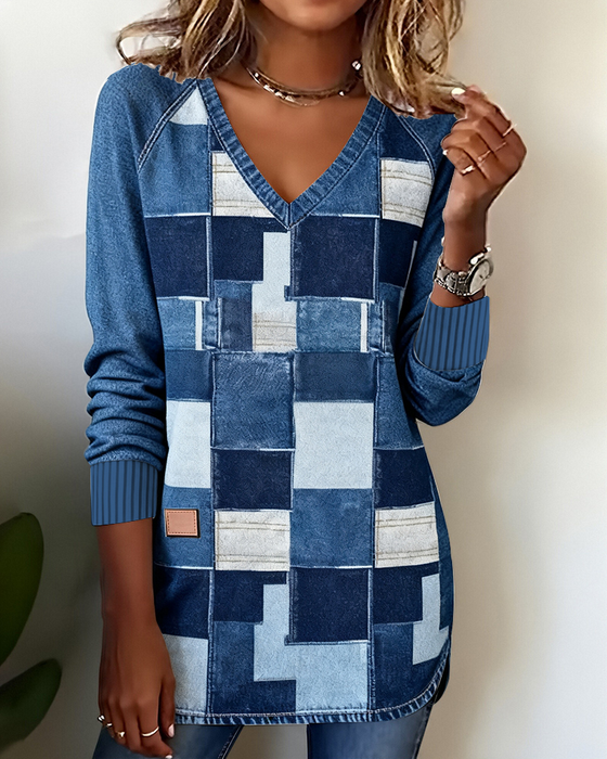 V-Hals Top Met Retroprint En Split