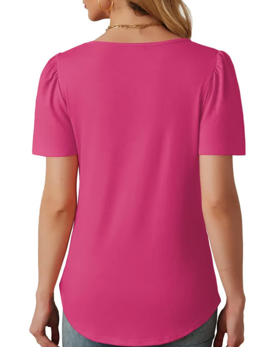 T-Shirt Geplisseerd Los Ronde Hals Korte Mouw
