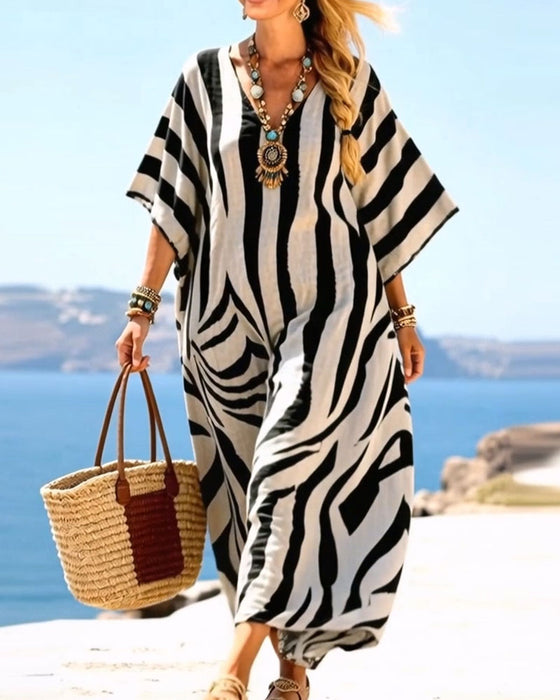 Jurk V-Hals Zebra Los Vakantie