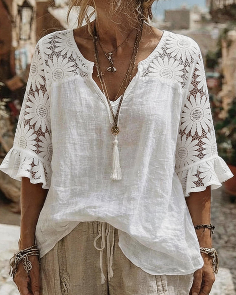 Blouse V-Hals Madeliefje Patchwork