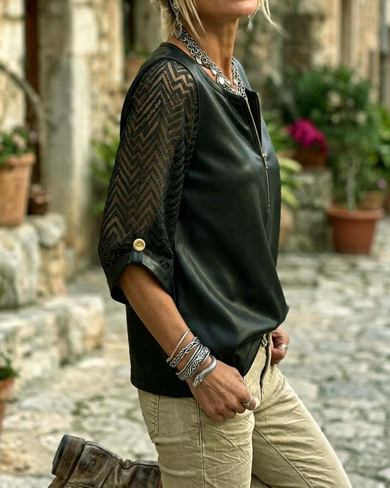 Top Rondhals Rits Mode