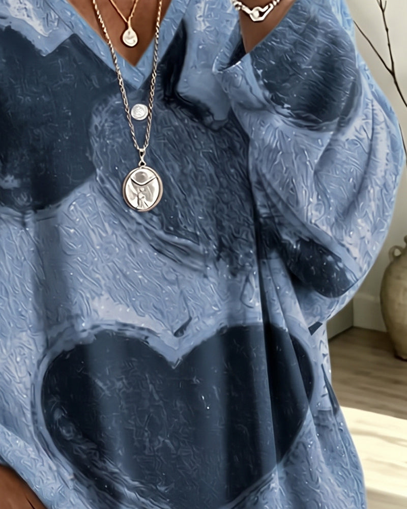 Top Hart Print V-Hals Los