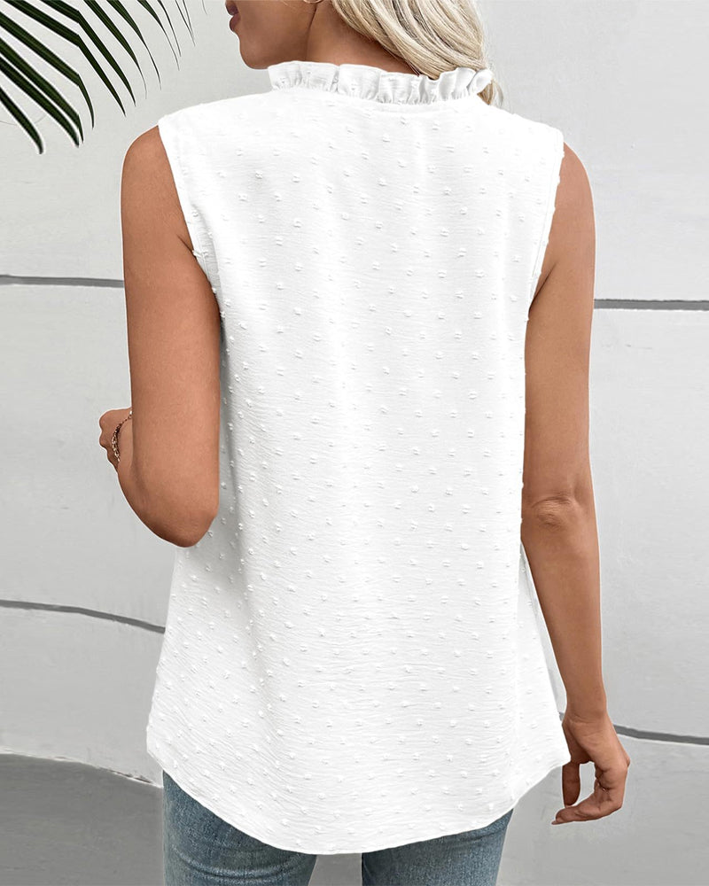 Tanktop Kant Ruche Kraag Effen