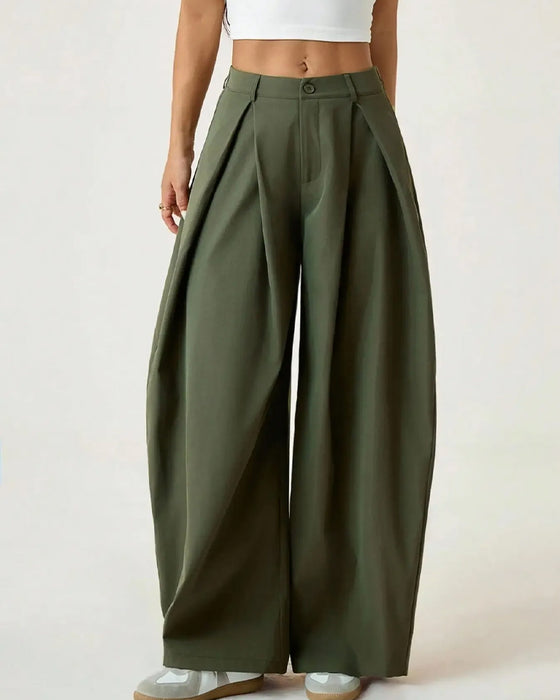 Broek Hoge Taille Geplooide Wijde Pijp Vrijetijd