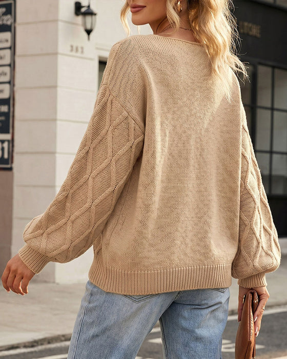 Pullover Lantaarn Mouw Argyle Mode Gebreid