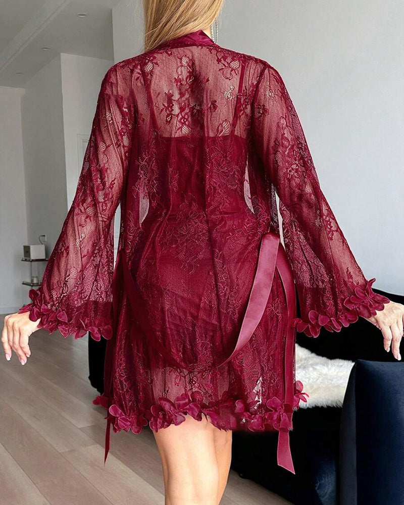 Jurk Kant Omslag Spaghettibandjes Kantenrand Pyjama