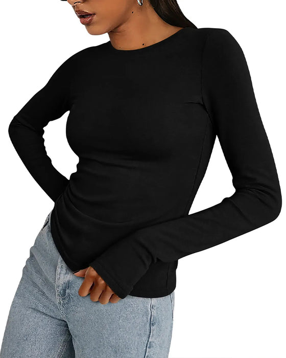 T-Shirt Ronde Hals Slim Fit Lange Mouw Effen