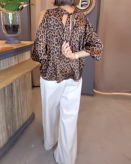 Blouse Met Bandjes Over De Schouders Luipaardprint
