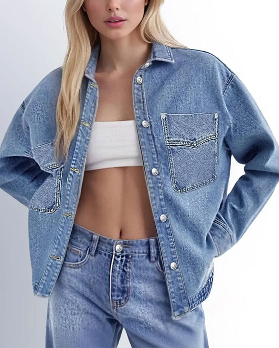Overhemd Reverse Knoop Lange Mouw Denim