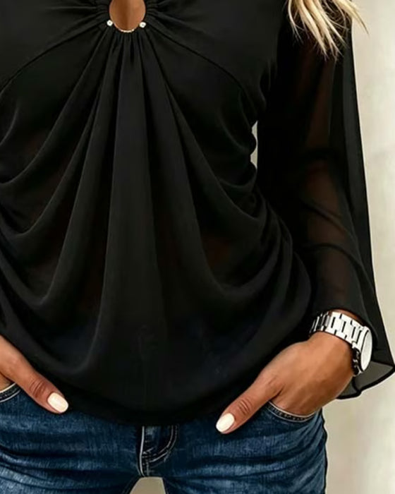 Blouse V-Hals Metalen Ring Twist