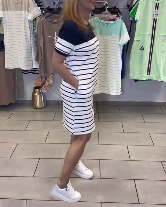 Jurk Ronde Hals Casual Gestreept