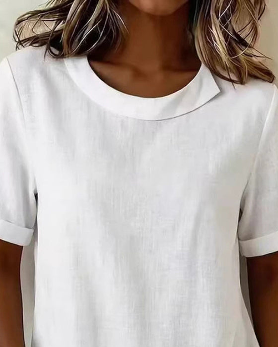 Blouse Korte Mouw Onregelmatig Design Halslijn