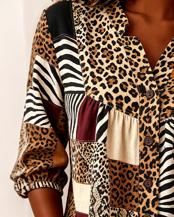 Blouse Luipaard Kleurblok V-Hals
