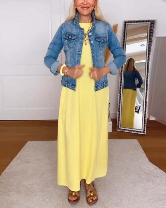 Jurk Casual Ronde Hals Effen Kleur Rechte