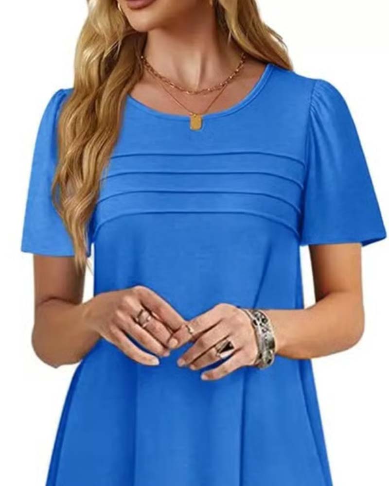 Jurk Ruffle Korte Mouw Ronde Hals