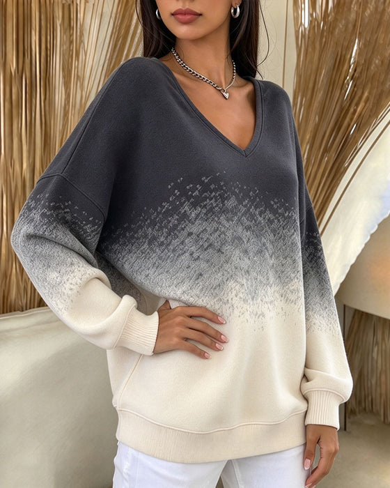 Sweatshirt V-hals Verloop Contrastrijk Loose